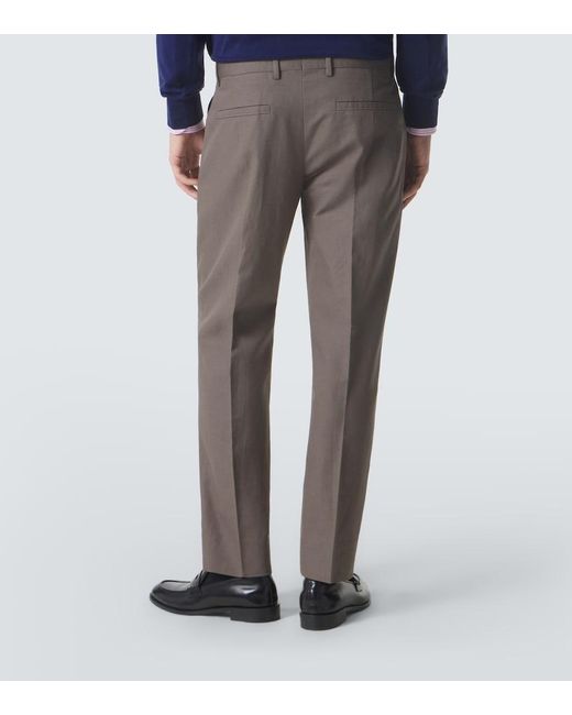 Zegna Gray Cotton And Linen Straight Pants for men