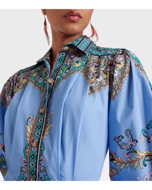 Etro Blue Printed Cotton Shirt Dress