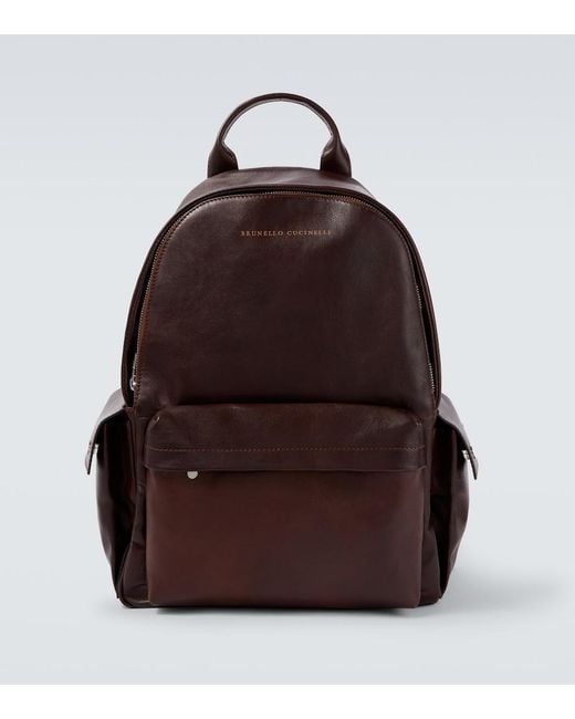 Brunello Cucinelli Brown Leather Backpack for men
