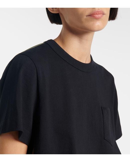 Sacai Blue Cotton Jersey And Twill T-Shirt