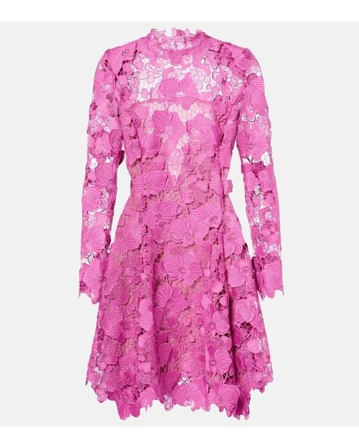 Oscar de la Renta Pink Floral Lace Minidress