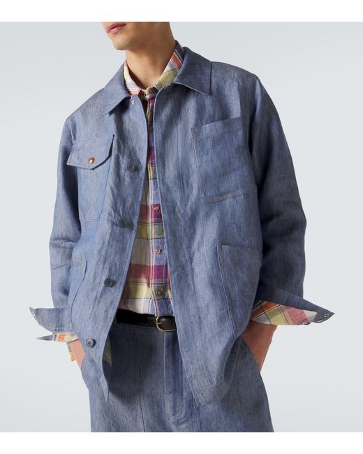 God's True Cashmere Blue Linen Denim Jacket With Carnelian for men