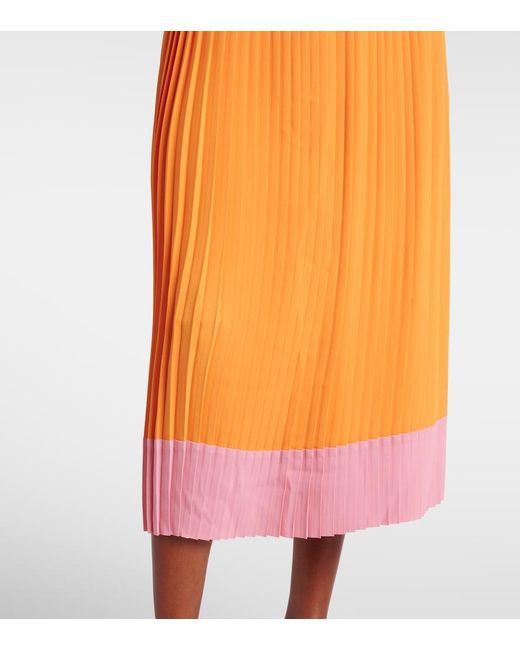 Dries Van Noten Orange Colorblocked Pleated Midi Skirt