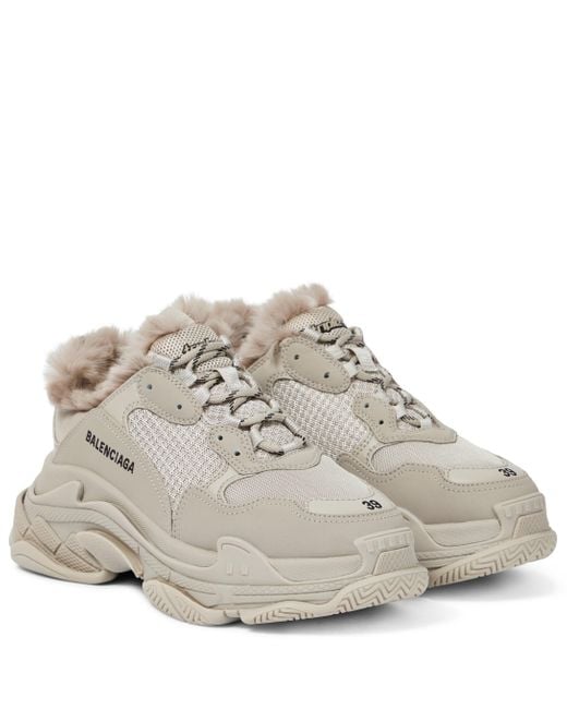balenciaga triple s faux fur lined sneakers