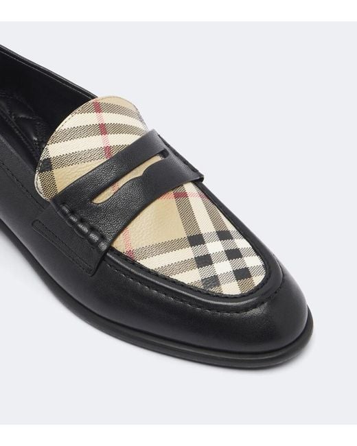 Burberry Black Check Leather Penny Loafers