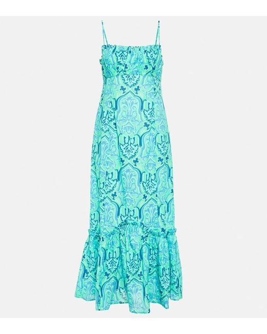 Rixo Blue Sorcha Printed Cotton Midi Dress