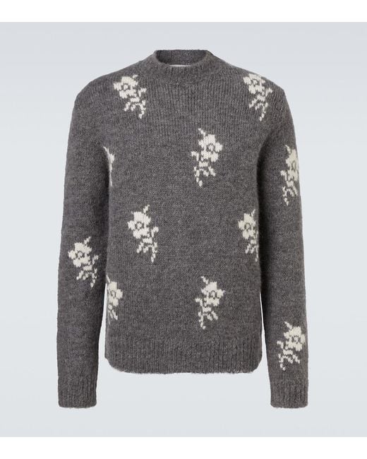 Jil Sander Gray Floral Intarsia Alpaca And Wool-Blend Sweater for men