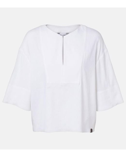 Max Mara White Sospiro Linen-Blend Top