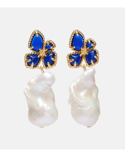 Zimmermann Blue Bloom Baroque Pearl Drop Earrings