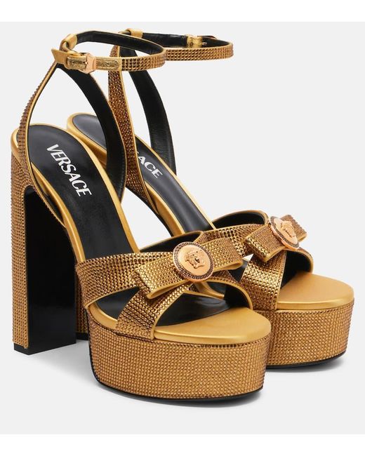 Versace Metallic Gianni Ribbon 140 Satin Platform Sandals