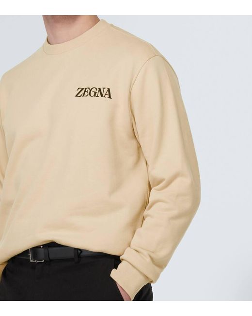 Felpa in jersey di cotone con logo di Zegna in Natural da Uomo