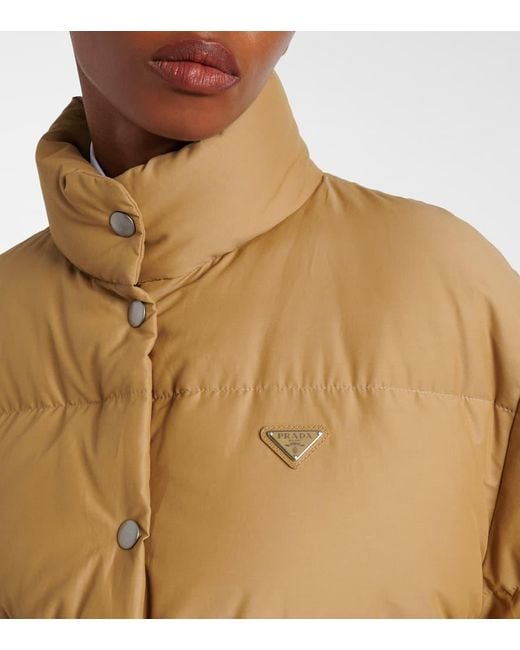 Chaqueta Acolchada En Mezcla De Algodon Con Logo Prada de color Brown