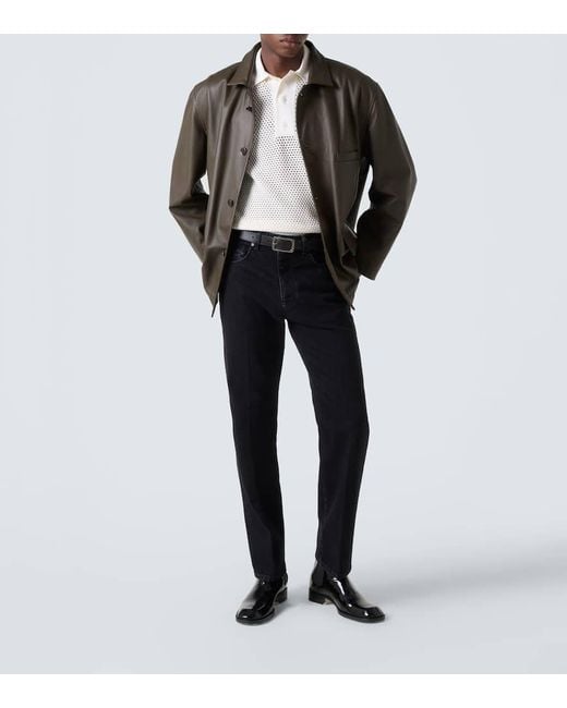 Givenchy White Open-Knit Cotton-Blend Polo Shirt for men