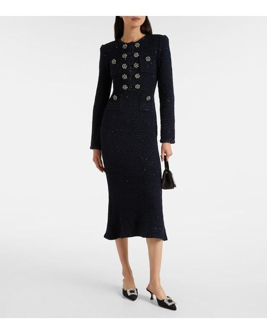 Self-Portrait Blue Boucle Midi Dress