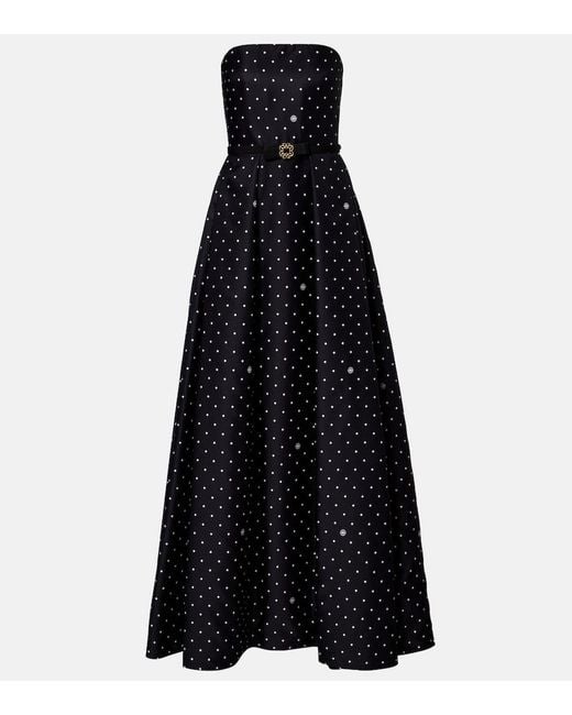 Elie Saab Black Belted Polka-Dot Gown