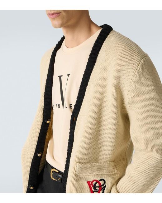 Valentino Natural Embroidered Virgin Wool Cardigan for men