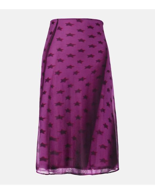 Acne Purple Etima Printed Sheer Midi Skirt