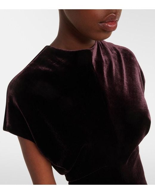 Agnona Black Gathered Velvet Midi Dress