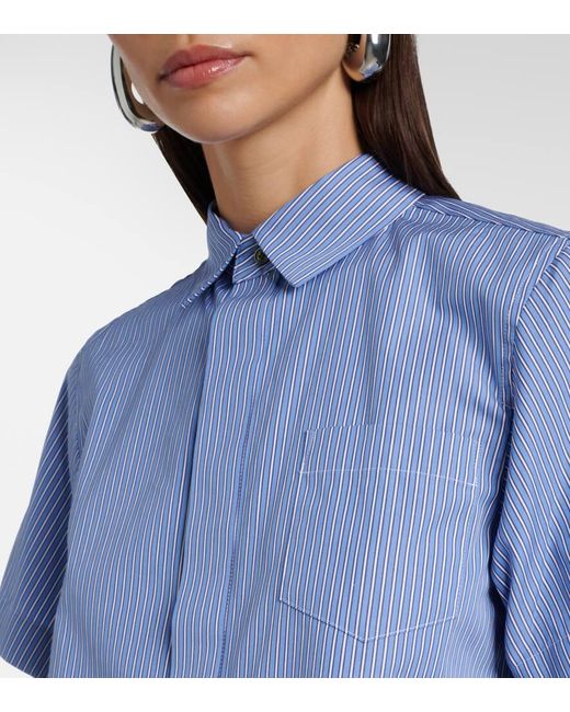 Camisa De Popelin De Algodon A Rayas Sacai de color Blue