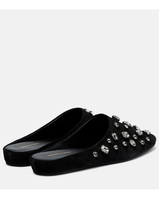 Veronica Beard Black Narcisa Crystal-Embellished Suede Mules