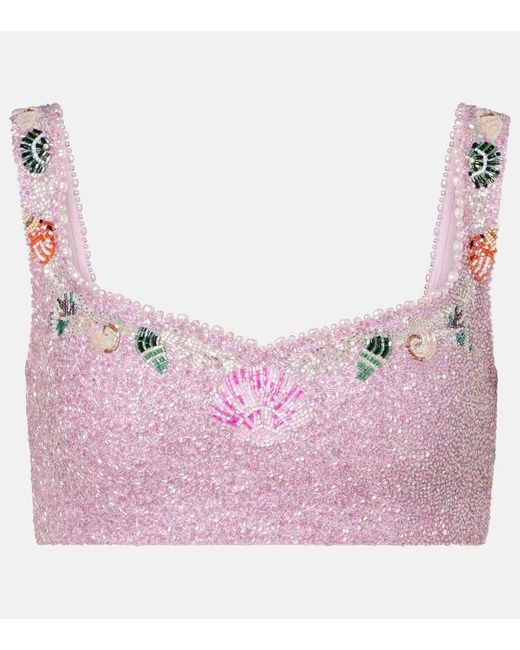 Clio Peppiatt Pink Marina Embellished Crop Top