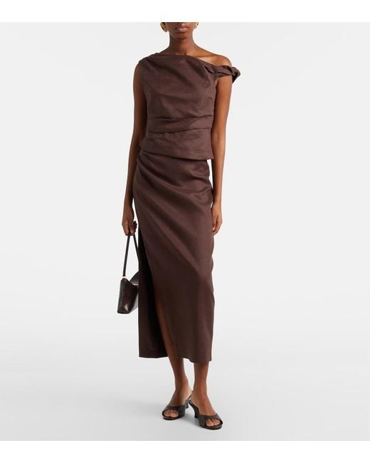 Sir Brown Linen Midi Skirt