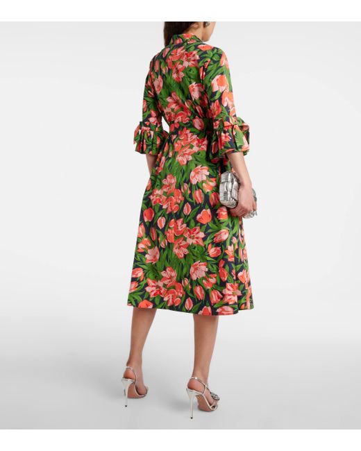 Carolina Herrera Green Bow-detail Cotton-blend Shirt Dress