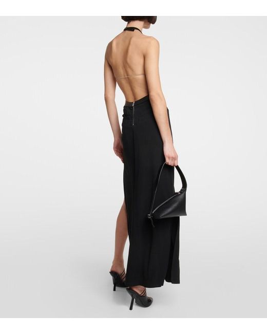Dion Lee Black Cutout Leather-Trimmed Halterneck Gown