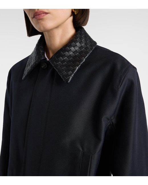 Bottega Veneta Black Intrecciato Leather-Trimmed Canvas Jacket