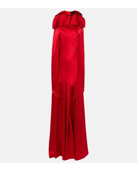 Simone Rocha Red Bow-Detail Open-Back Silk Satin Gown