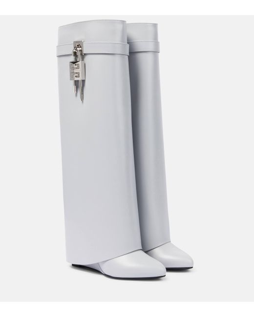 Givenchy Gray Shark Lock Leather Knee-high Boots