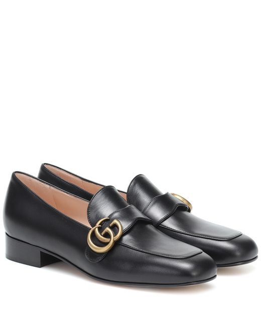 Gucci Black Marmont Logo-detail Leather Loafers