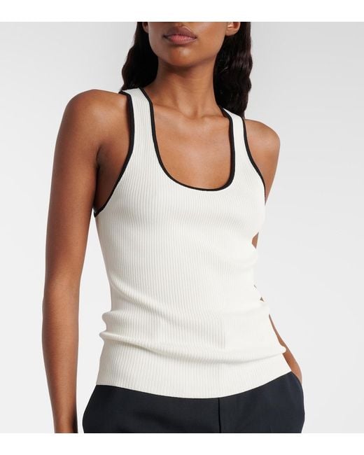 Gucci White Ribbed-Knit Cotton-Blend Tank Top