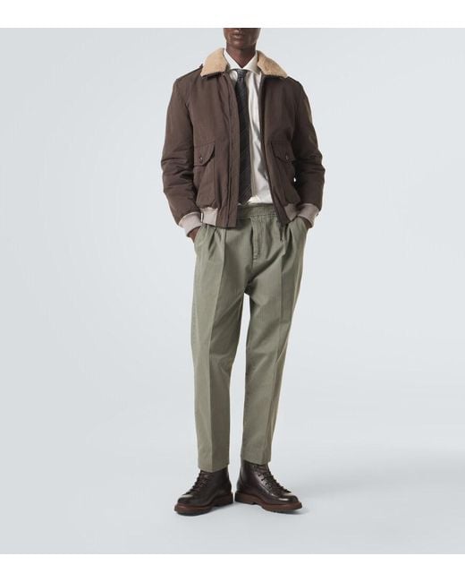 Brunello Cucinelli Brown Shearling-Trimmed Blouson Jacket for men