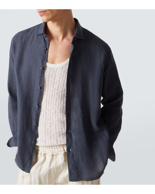 Fedeli Blue Nick Linen Shirt for men