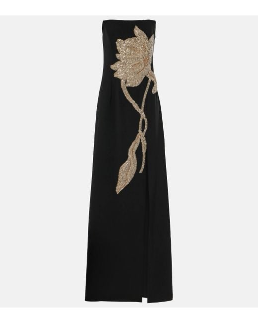 Costarellos Black Fara Strapless Crepe Gown