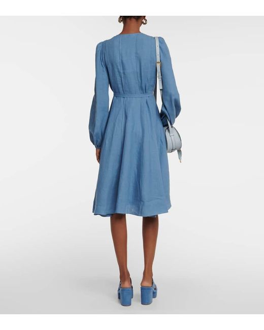 Chloé Blue Belted Linen Midi Dress