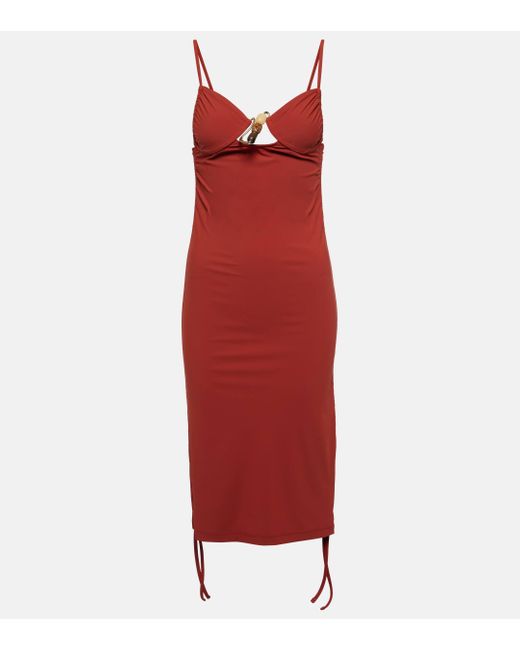 Christopher Esber Red Nebular Ruched Cutout Midi Dress