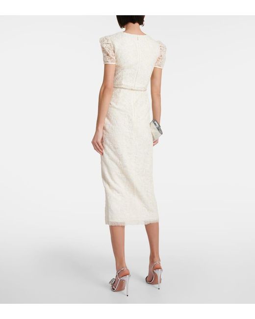 Self-Portrait White Bridal Lace Midi Dress