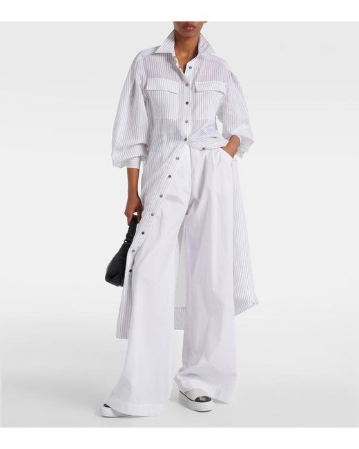 Brunello Cucinelli White Striped Shirt Dress