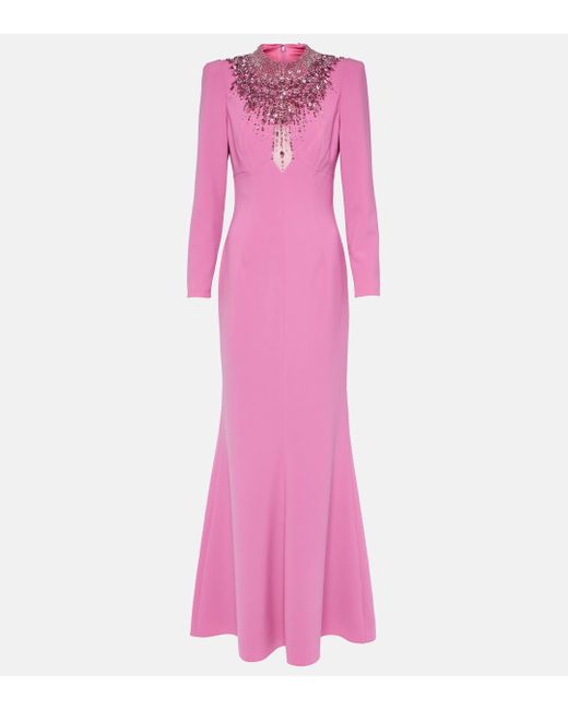 Jenny Packham Pink Laka Embellished Crepe Gown
