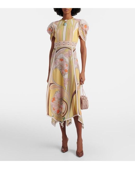 LaDoubleJ Natural Cherie Floral Silk Midi Dress