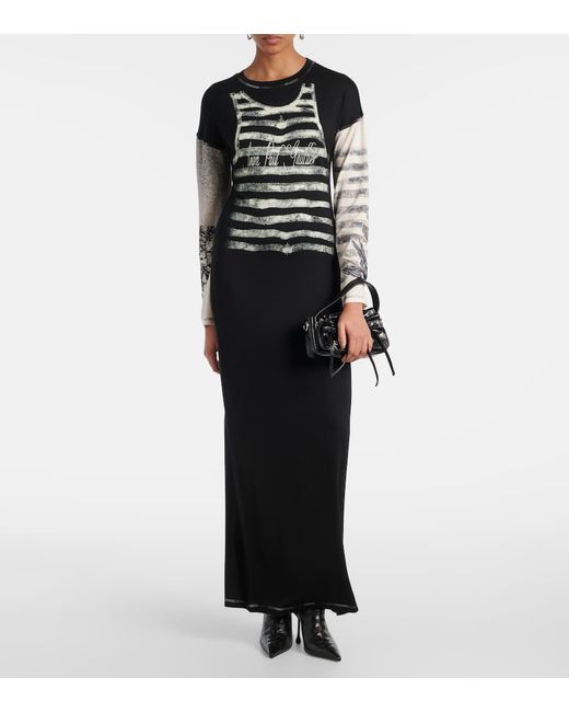 Jean Paul Gaultier Black Bedrucktes Maxikleid Aus Jersey