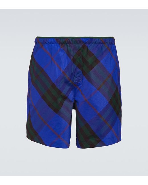 Burberry Blue Check Swim Trunks for men
