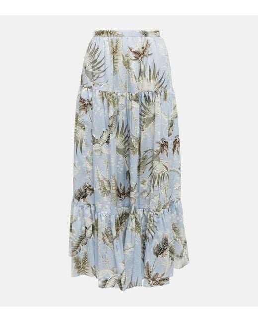 Erdem Blue Olympia Printed Cotton Midi Skirt