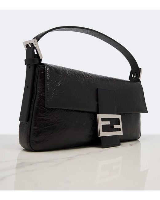 Fendi Black Baguette Small Leather Shoulder Bag