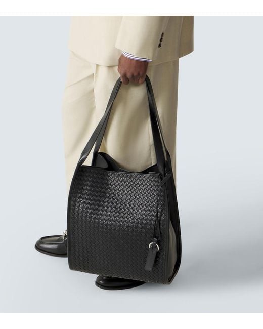 Bottega Veneta Black Corriere Intrecciato Leather Tote Bag for men