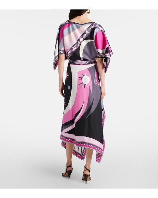 Emilio Pucci Pink Stella Asymmetric Silk Midi Skirt