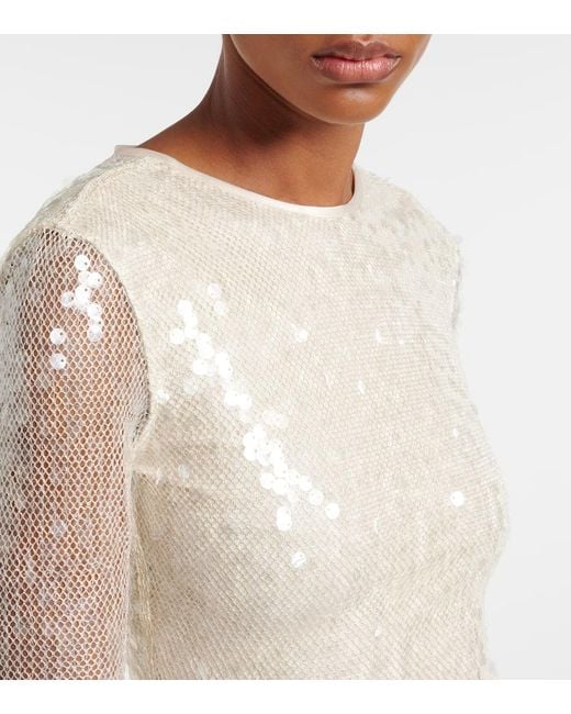 David Koma White Sequined Open-Back Gown