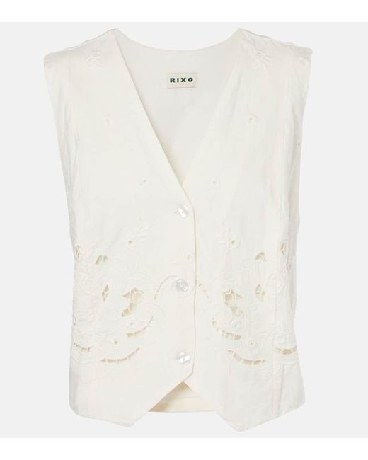 Chaleco Norah De Lino Y Algodon Bordado Rixo de color White